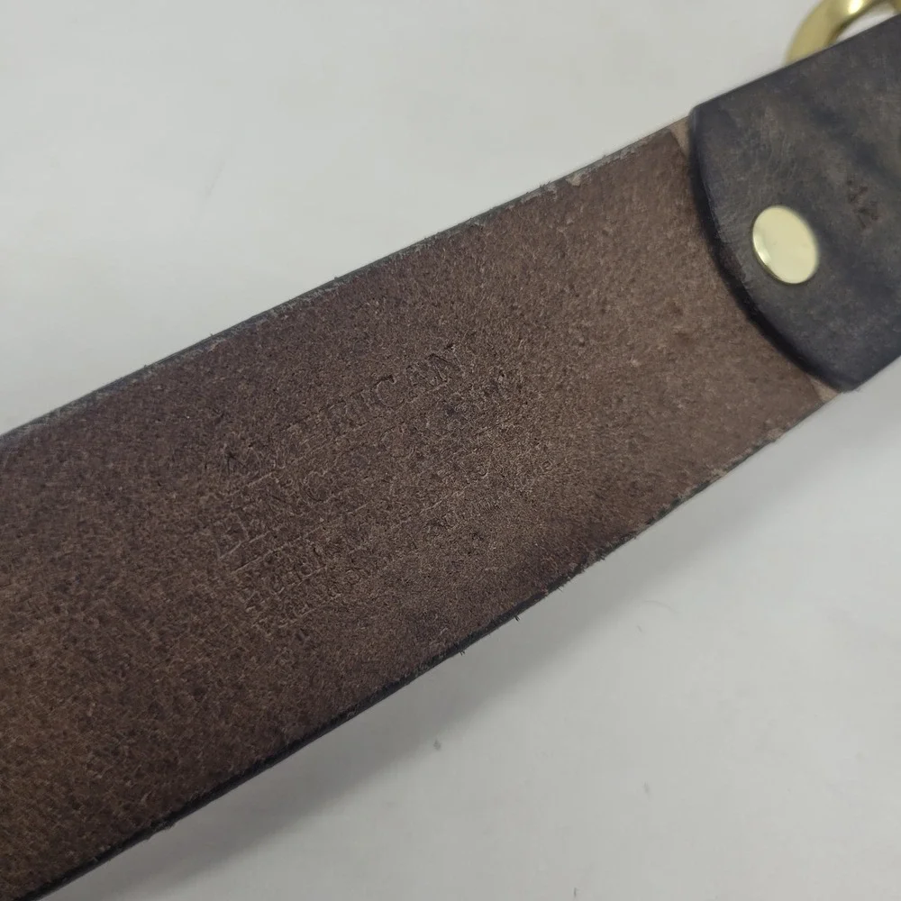 American Bench Craft Belt 42 Brown Leather Round Buckle USA Union Made Work